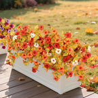 Ammyoo Artificial Fall Flowers Fake Petunias Plants for Outdoor Decoration, 2 Pcs Silk Faux Flowers UV Resistant No Fade Plants for Garden Balcony Yard Porch Realistic Indoor Decor (Orange White)