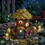 Lavezee Fairy House Outdoor Figurine Lights for Garden Decor, Fairy Garden Houses for Front Porch Patio Backyard Yard Decoration, Birthday Gifts for Mom Women