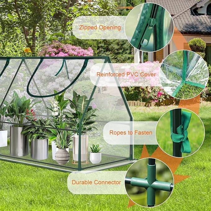 Mini Greenhouse, Portable 4x2x2ft Greenhouses for Outdoors Indoors Plants, Tabletop Small Green House with Roll-up Zipper Windows, Thickened PVC Cover for Outside