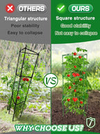 PAMASE Tomato Cages for Garden - 45x14.5x14.5in Square Tomato Plant Support Pole, Heavy Duty Steel Plant Tower Stakes Cucumber Trellis for Climbing Vegetable Flowers Fruits, 4 Pack