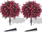 PATIO CHOICE Topiary Trees Artificial Outdoor Boxwood Ball Trees with Ground Spike Set of 2 22" Fake Outdoor Plants Faux Bushes and Shrubs Decorations for Outdoor Indoor Front Porch Garden