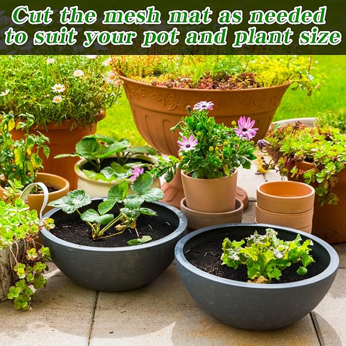 10Pcs Plant Pot Grids - 11.8Inch Plant Pot Cover with 10 U-Shaped Nails, Cuttable Soil Cover Protector from Cats, Dig-Free Soil Cover Flower Pot Grid Guard
