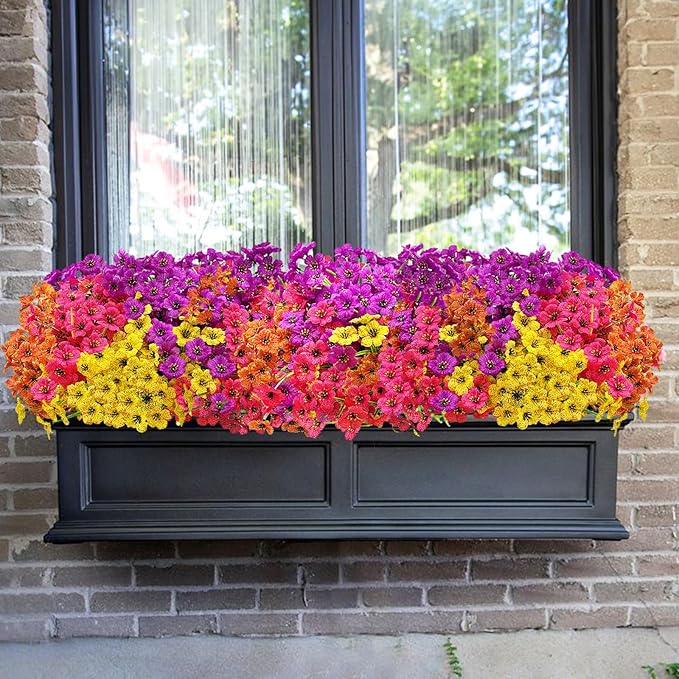 20 Bundles Artificial Flowers for Outdoors,No Fade Fake Silk Flowers with Plastic Plants ,Faux realistic flowers uv resistantfor For Patio Window box Porch Garden Wedding Farmhouse Decor(Mixed Color)