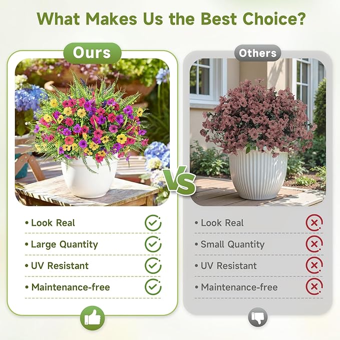 Alupssuc 36 Bundles Artificial Flowers for Outdoors Spring Summer Decoration, UV Resistant Eucalyptus Violet and Lavender Silk Fake Plants for Outside Indoor Yard Home Patio Decor, Yellow Rose Purple