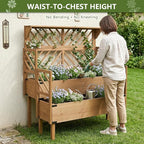 ketive 2 Tier Raised Garden Bed with Trellis & Top Shelf, Elevated Wooden Planter Box for Vegetables Flowers Herbs, Outdoor Vertical Gardening Planter for Backyard Patio Balcony