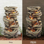 Jocoevol 32" High Outdoor Water Fountain, 5-Tiers Cascading Rock Waterfall Fountain with LED Lights for Garden, Patio, Yard Decor, Soothing Tranquility for Any Outdoor Living Space