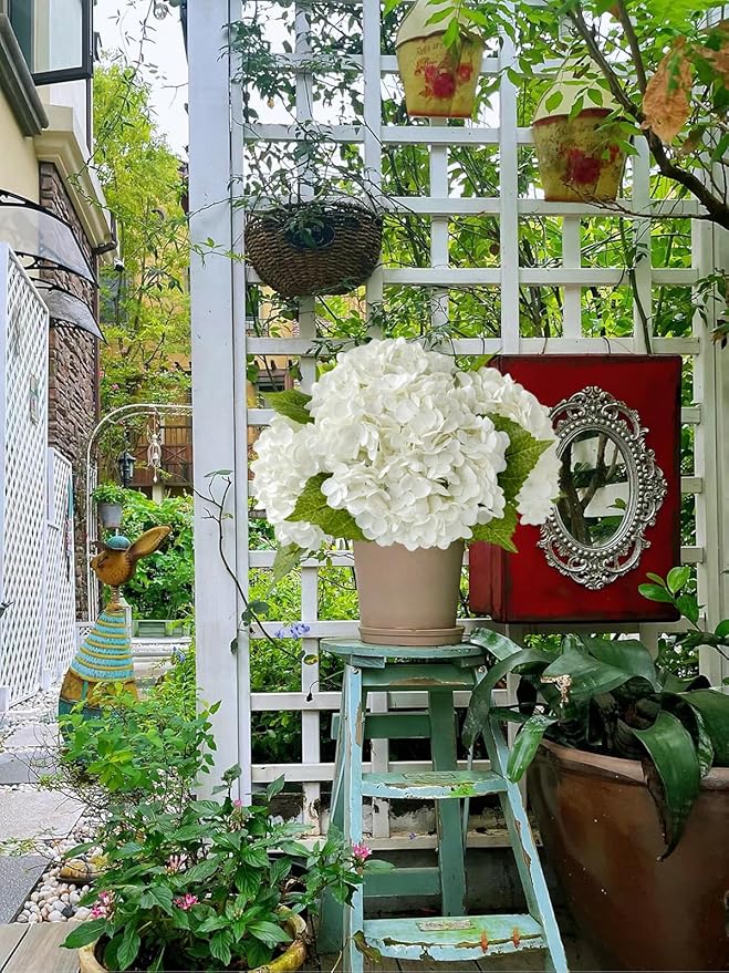 ZYTUYO 4 Pcs Real Touch White Hydrangeas Artificial Flower 21 inches Realistic Faux Latex Hydrangeas Flower for Home Decor Kitchen Living Room Spring Table Wedding Xmas Arrangement