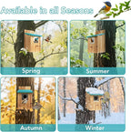 2 Pack Bird Houses for Outside - Cedar Bluebird Houses with Metal Predator Guard, Birdhouse for Wren Bluebirds Finches Swallows, Carbonized Wooden (Assembly Required)