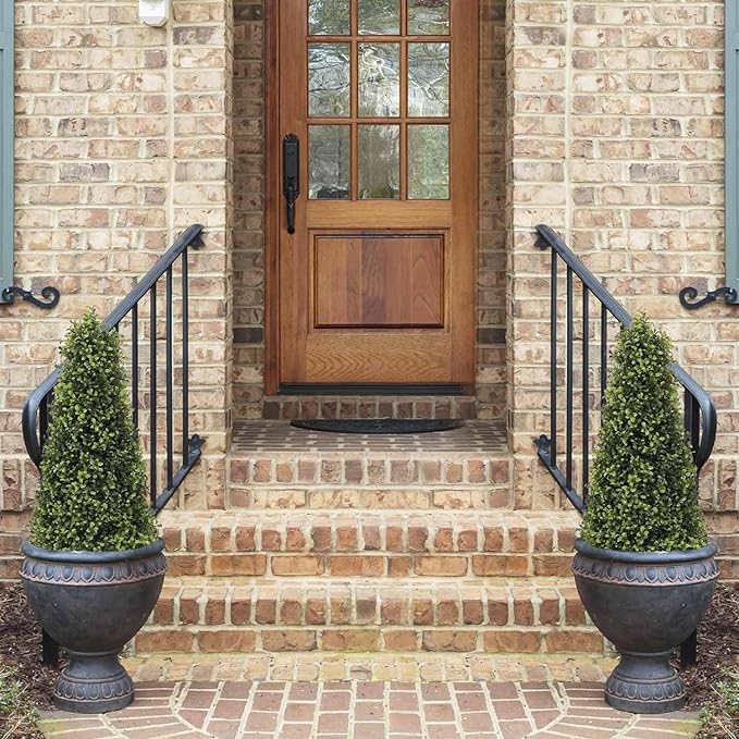 3ft Artificial Boxwood Topiary Trees (Set of 2) - UV Resistant Faux Plants Outdoor, Realistic 36in Fake Cone Bushes and Shrubs for Front Porch, Planter, Patio, Evergreen