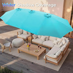 SUPERJARE 15FT Outdoor Umbrella for Patio, Double sided Pool Umbrellas with Fade Resistant Canopy, Large Table Umbrella for Deck, Market, Backyard - Light Blue(No Base)
