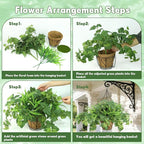 2 Pack Artificial Hanging Plants with Basket, 10 PCS UV Resistant Fake Outdoor Greenery Plants, Faux Grape Leaves for Home Garden Patio Front Porch Yard Decor (Green)