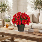 Briful Artificial Hibiscus Flowers in Brown Pot, 14.1" Faux Tropical Flower Plant for Outdoor Porch, Potted Red Hibiscus Tabletop Decor for Living Room, Dining Table, Office, Indoor Home Décor