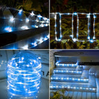 Solar Rope Lights, 2 Packs Total 66ft 200LED Solar String Lights, 8 Modes Waterproof Solar Powered Outdoor Light, Flexible Clear Tube Light for Garden Yard Patio Deck Porch Tree Xmas Decor-White&Blue