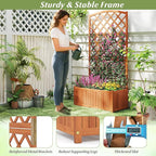 Giantex Solid Acacia Wood Planter Box with Trellis, 63" Raised Garden Bed with Trellis, Plant Box, Slat Base, Outdoor Privacy Planter for Vine Climbing Plants Flowers, Garden, Patio, Balcony