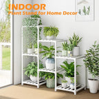 Bamworld Indoor Plant Stand Outdoor White Shelf Bamboo Plant Table for Multiple Plants 3 Tiers 7 Pots Ladder Holder Pot Window Garden Balcony Living Room