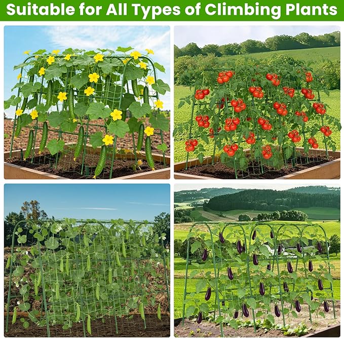 Cucumber Trellis for Raised Bed, U-Shape Garden Trellis for Climbing Plants Outdoor, Metal Arch Vegetables Trellis, Plant Support for Grape Vine Beans Squash Peas Flower