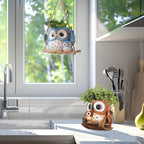 Saysmile Unique Owl Plant Pots Indoor, Cute Small Succulent Pots with Drainage Hole, Rocking Chair Planters for Outdoor Indoor Plants, Resin Flower Pot for String of Pearls, Gift Ideas for Mother