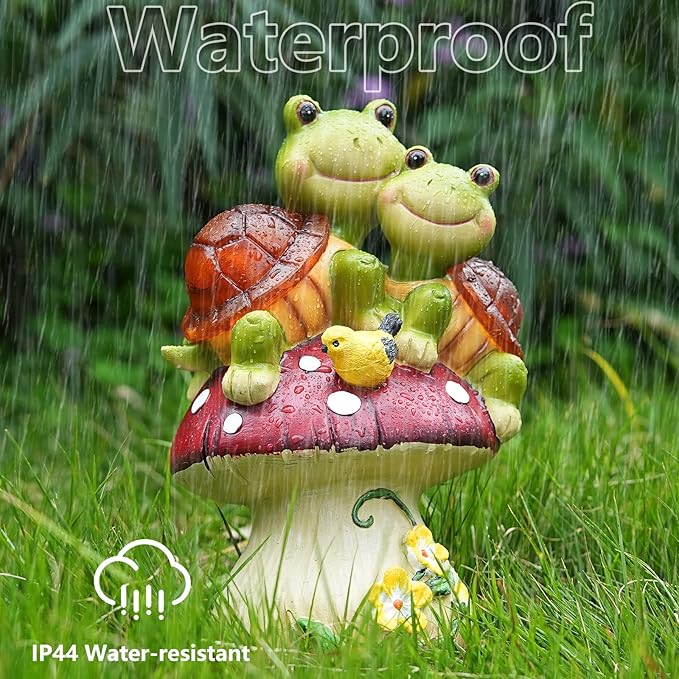 Solar Light Turtle Garden Statue, Turtle on Mushroom Figurine Lovely Tortoise Garden Statue with 5 LED Lights for Patio, Balcony, Yard, Housewarming, Gifts for Mom, Outdoor Lawn Decorations Mother Day