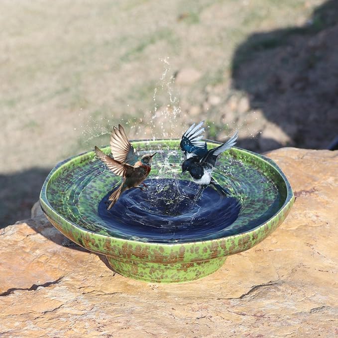 Solar Fountain Ceramic Bird Bath,Birdbaths for Outdoors,Outdoor Fountain Bird Bath,Garden and Home Décor.