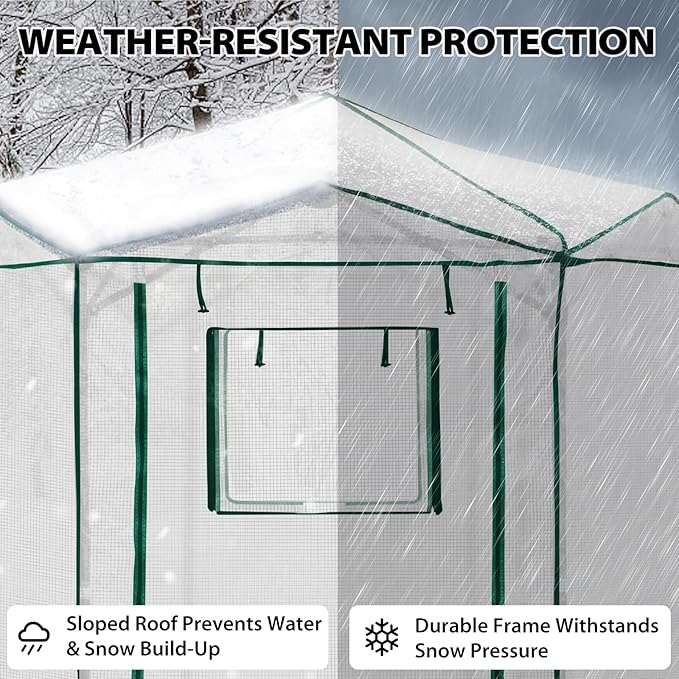 EAGLE PEAK 6.6x6.6 Portable Walk in Greenhouse, Pop Up Indoor Outdoor Greenhouse, Green House Kit with Zippered Roll-Up Doors and Windows, Hexagon Design, PE Cover, Clear/White
