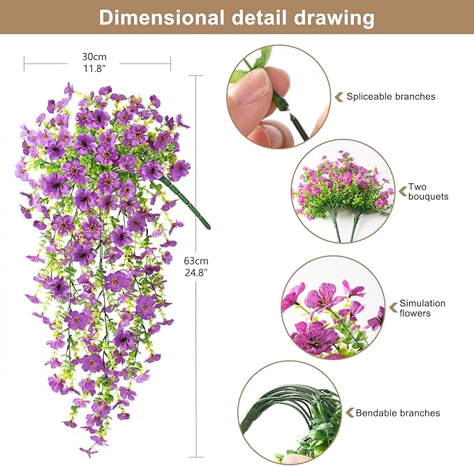 Artificial Hanging Flowers Plants for Outdoor Spring Summer Decoration, 2PCS Faux Silk Daisy UV Resistant Look Real for Outside Home Indoor Planter Porch Garden Yard Decor(Purple)