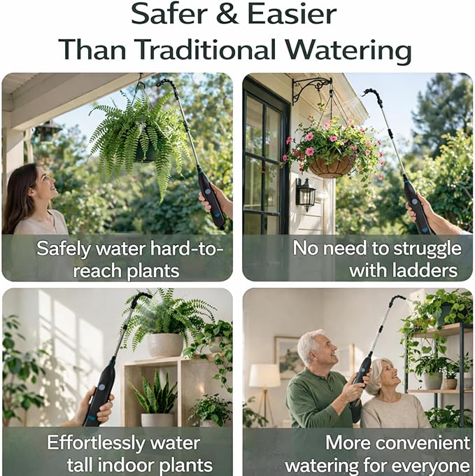 Electric Plant Watering Device for Indoor Plants, High Reach Watering Wand for Hanging Plants, Automatic Watering Tool from Bucket, Precise Flow No Spill, Portable Indoor Watering System