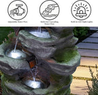 Solarbloom Water Fountain Outdoor/Indoor, 5-Tier Spiral Cascading Stacked Waterfall Fountain, Freestanding Resin Water Feature for Patio, Garden, Backyard, Deck