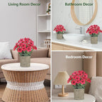 2 Pack Small Fake Plants Potted Artificial Plants Artificial Flowers Potted Faux Flower Daisy with Eucalyptus Leaves for Home Decor Office Room Farmhouse Indoor Table Bathroom Decor（Magenta）