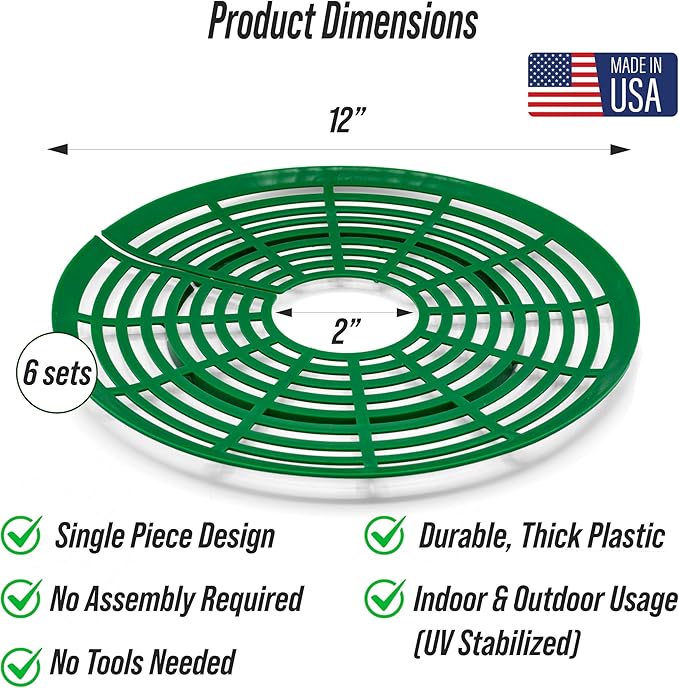 12 inch Plant Pot Cover | Soil Cover for Plants (One Piece Design) | 6 Pack | Dark Green | No Stakes or Assembly Needed | Perfect for Covering Plants from Animals | Made in USA