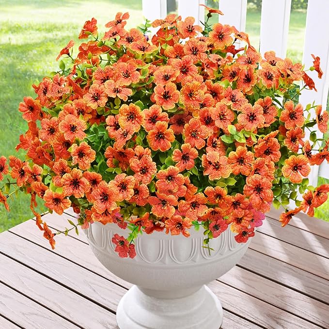Waipfaru Artificial Flowers for Outdoors, Fake Plants Outside Spring Decoration, 12 Bundles Silk Faux Plants UV Resistant Faux Flowers for Summer Planter Porch Patio Outside Yard Garden Decor