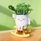 Cute Rocker Planter Small Succulent Pot Handmade Smiling Face Planter Pot Lightweight Resin Head Plant Pot with Drainage Hole 1Pack