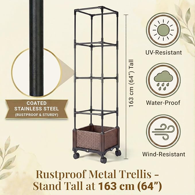 1 Pack Self Watering Tomato Planter with Trellis 64 Inch, Raised Garden Bed with Trellis - Planter Box for Climbing Plants, Tomato Pot for Vegetables, Vine Flowers, Indoor, Outdoor, Patio