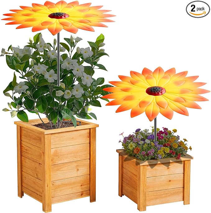 Axcoix 2 Pack Metal Plant Umbrellas for Outdoor Plants, 12" Realistic Flower Design Garden Plant Umbrella Shade, Decorative Sun Shade Disk for Plants, Potted Plants, Garden Beds