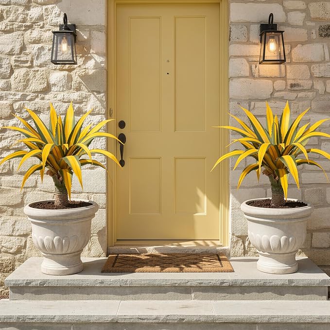 Artificial Green Edged Gold Leaf Spiny Agave Plant with 23 Leaves, 19.68in Faux Agave for Indoor & Outdoor Home Decor Perfect for Porch Living Room Bedroom Patio & Office （2 Pack）