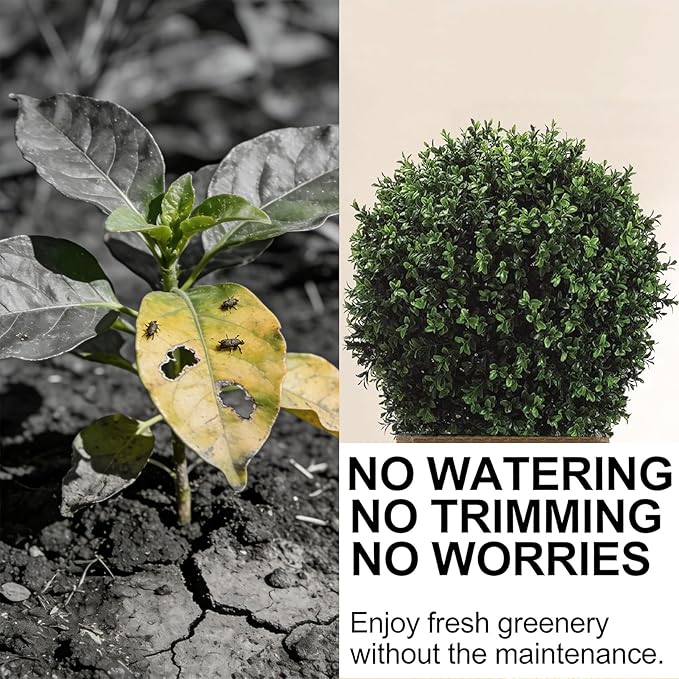 26" H x 18" W Artificial Boxwood Topiary Ball – Realistic UV-Resistant Artificial Shrub with Weighted Pot, Set of 2 – Indoor/Outdoor Year-Round Green Décor for Porch, Garden, Patio