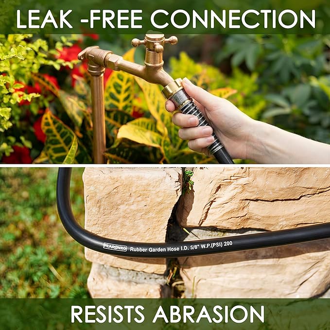 5/8 IN. × 90FT. Heavy Duty Rubber Garden Hose, High Flow 5/8" I.D. Brass Fitting No Memory Durable Heavy Duty Water Hose for Watering, Irrigation, Water Transfer Pump