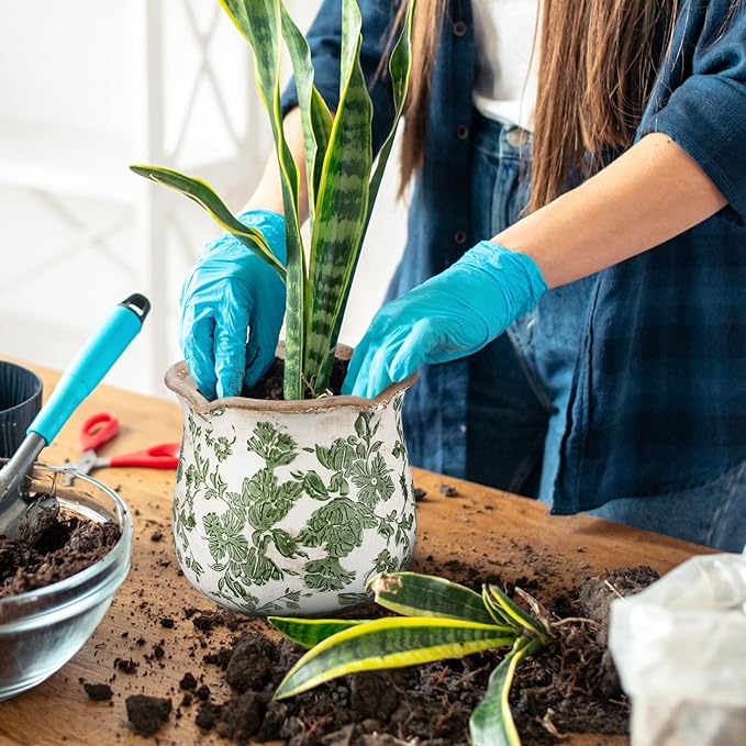 3 Pcs Ceramic Pots for Plants - 5.7 in Vintage Scroll Plant Pots with Drainage Hole Crackle Glaze Ceramic Planters for Home, Garden, Kitchen