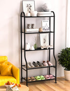 5-Tier Metal Plant Stand - Heavy Duty Indoor Outdoor Flower Shelf for Multiple Pots, 65" Tall Vertical Holder with Adjustable Leveling Feet & Wall-Fixing Kits, Black