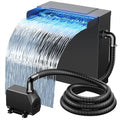 NFESOLAR Pond Waterfall Spillway with Pump Kit, Large 11.8" W 13.4" H Capacity Stainless Pond Waterfall Box with Filtration, LED Lights for Garden Outdoor Pond up to 2000 Gallons N4313