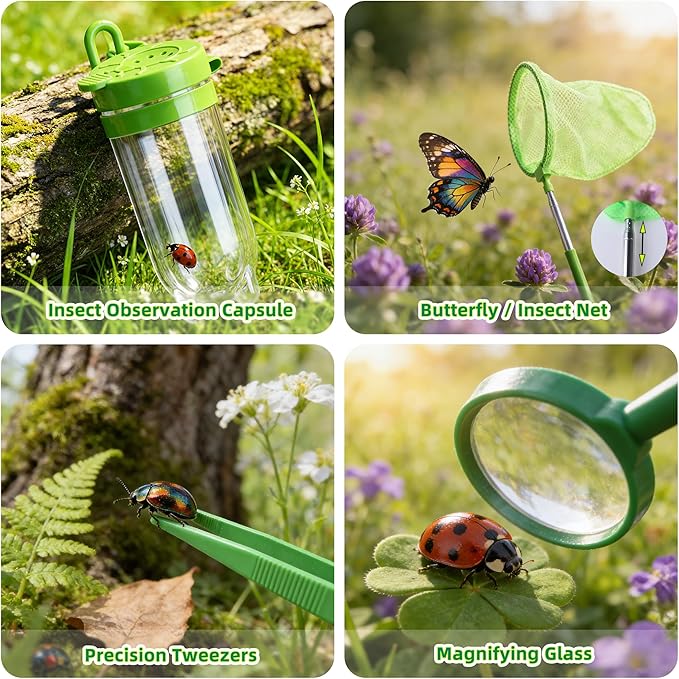 Duckura Kids Gardening Tools Bug Catcher Kit, Outdoor Toys with Wheelbarrow Set and Shovel, Rake, Bug Catcher Kit, Summer Yard Digging Weed Birthday Gifts Toys, Easter for Boys Girls Age 2 3+