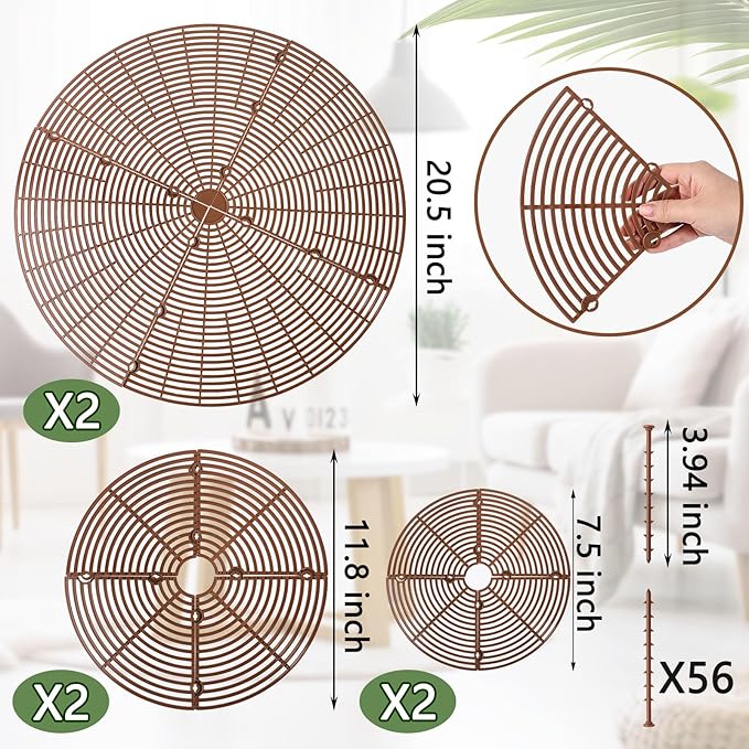 Newtay 6 Pcs Plant Pot Grid Soil Protector Covers Cuttable Flower Protector from Animals Cat Digging Stopper Plant Pot Cover with Stakes for Indoor Outdoor Gardening (20.5 +11.8+7.5 Inch,Brown)