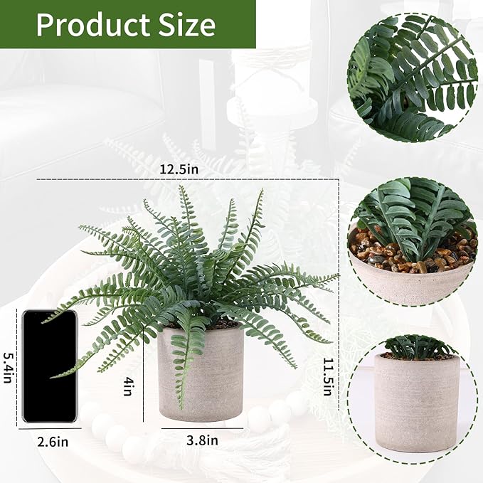 Coferset Fake Fern Small Fake Plant Fern Artificial Plants in Pot Realistic Faux Ferns Indoor for Bathroom Shelf Desk Home Office Kitchen Farmhouse Decor(Sage Green)