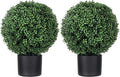 HOMCOM Set of 2 20.5" Artificial Ball Boxwood Topiary Trees with Pot, Indoor Fake Plants for Home Office & Living Room Decor