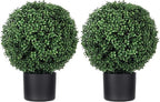 HOMCOM Set of 2 20.5" Artificial Ball Boxwood Topiary Trees with Pot, Indoor Fake Plants for Home Office & Living Room Decor
