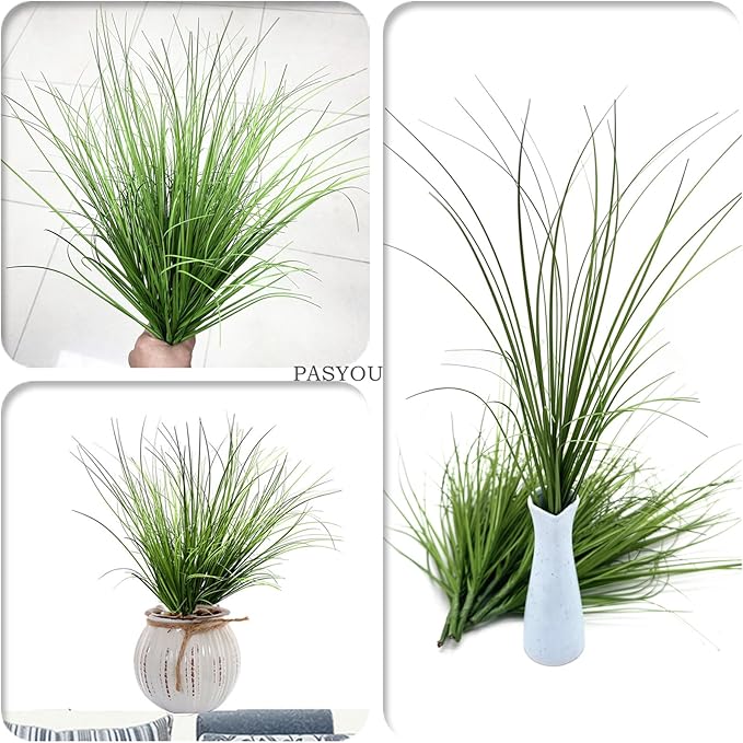 Fake Grass Green Plants Artificial Wheatgrass Shrubs Faux Onion Greenery Plastic Plant Wheat Grass Stems for Indoor Room Home Office Outdoor Decor Garden Porch Wedding Bundles DIY Decoration - 16 Pack