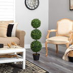 Nearly Natural 36in Artificial Triple Ball Boxwood Topiary Tree - Indoor Outdoor Realistic Faux Greenery for Home Patio Office Decor, Low Maintenance