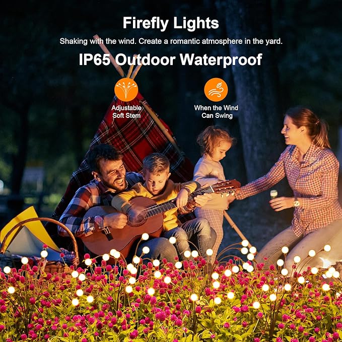ASMAD Solar Lights Outdoor(2 Pack-16 LEDs), Solar Garden Lights, Outdoor Decorations, Firefly Light for Patio Decor, Big Bulb, Unique Gifts for Women, Gifts for Grandma