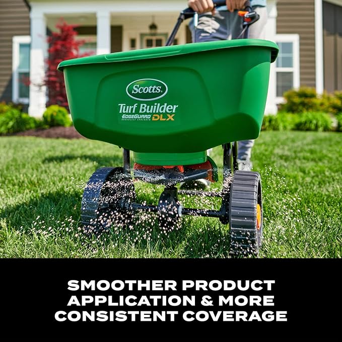 Scotts Turf Builder EdgeGuard DLX Broadcast Spreader - Spreader For Lawn Fertilizer, Weed & Insect Control, Grass Seed, and Ice Melt, Holds Up To 15,000 sq. ft. of Product