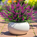 Geegoods Artificial Plants Flowers Outdoor – 24 Bundles UV Resistant Faux Lavender Flowers with Monkey Grass for Garden Porch Window Patio Hanging Planter Decor