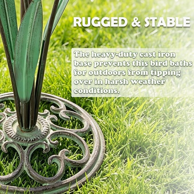 HOUYANG Diam 11.4" W x 32.3" H Cast Iron Pedestal Bird Bath, Bird Baths for Outdoors,Vintage Metal Bird Bath Garden Yard Decoration